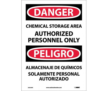 Danger: Chemical Storage Area Authorized Personnel Only (Bilingual) - 14X10 - PS Vinyl - ESD240PB