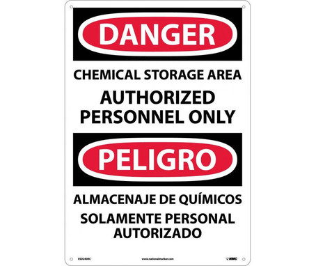 Danger: Chemical Storage Area Authorized Personnel Only (Bilingual) - 20X14 - Rigid Plastic - ESD240RC