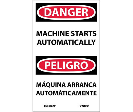 Danger: Machine Starts Automatically Bilingual - 5X3 - PS Vinyl - Pack of 5 - ESD378AP