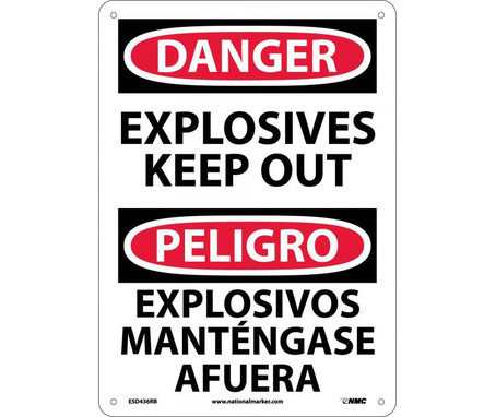 Danger: Explosives Keep Out Bilingual - 14X10 - Rigid Plastic - ESD436RB