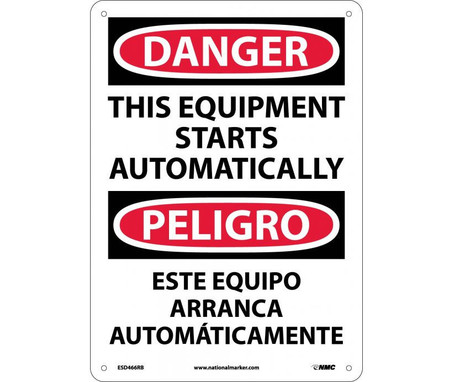 Danger: This Equipment Starts Automatically Bilingual - 14X10 - Rigid Plastic - ESD466RB