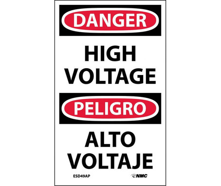 Danger: High Voltage Bilingual - 5X3 - PS Vinyl - Pack of 5 - ESD49AP