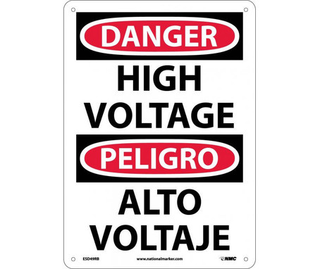 Danger: High Voltage (Bilingual) - 14X10 - Rigid Plastic - ESD49RB