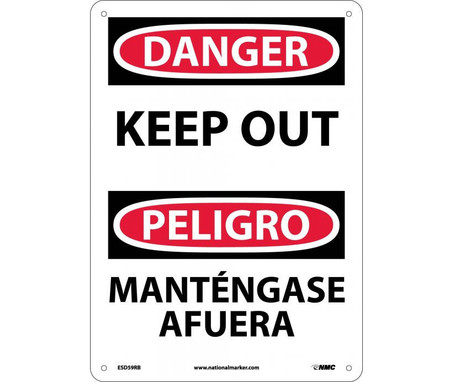 Danger: Keep Out (Bilingual) - 14X10 - Rigid Plastic - ESD59RB