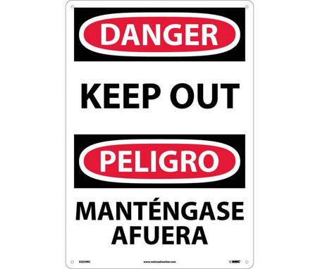 Danger: Keep Out (Bilingual) - 20X14 - Rigid Plastic - ESD59RC