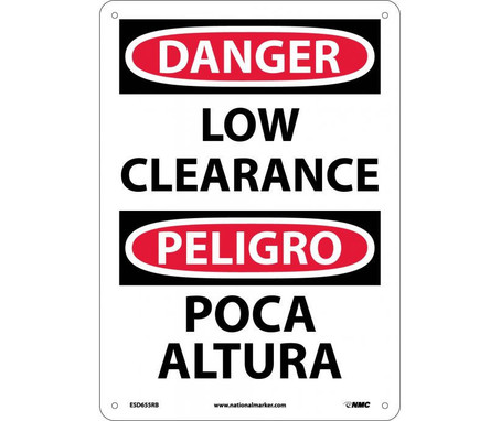 Danger: Low Clearance - Bilingual - 14X10 -Rigid Plastic - ESD655RB