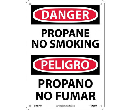 Danger: Propane No Smoking - Bilingual - 14X10 - Rigid Plastic - ESD667RB