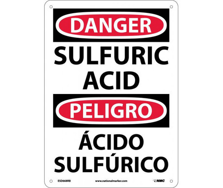 Danger: Sulfuric Acid - Bilingual - 14X10 - Rigid Plastic - ESD668RB