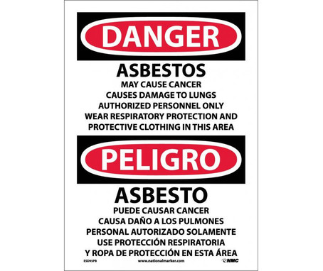 Danger: Asbestos Cancer And Lung Disease (Bilingual) - 14X10 - PS Vinyl - ESD95PB