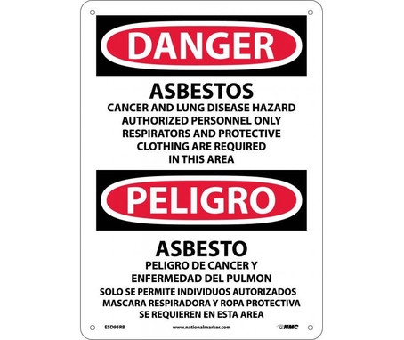Danger: Asbestos Cancer And Lung Disease (Bilingual) - 14X10 - Rigid Plastic - ESD95RB