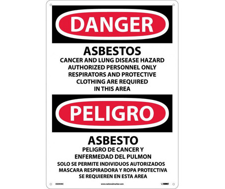 Danger: Asbestos Cancer And Lung Disease (Bilingual) - 20X14 - Rigid Plastic - ESD95RC