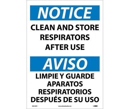 Notice: Clean And Store Respirators After Use (Bilingual) - 20X14 - PS Vinyl - ESN123PC