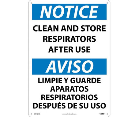 Notice: Clean And Store Respirators After Use (Bilingual) - 20X14 - Rigid Plastic - ESN123RC