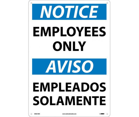 Notice: Employees Only (Bilingual) - 20X14 - Rigid Plastic - ESN215RC