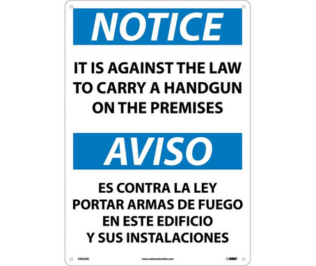 Notice: It Is Against The Law To Carry A Handgun On These Premises - 20X14 - Rigid Plastic - ESN35RC