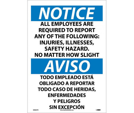 Notice: All Employees Are Required To Report..(Bilingual) - 20X14 - PS Vinyl - ESN367PC