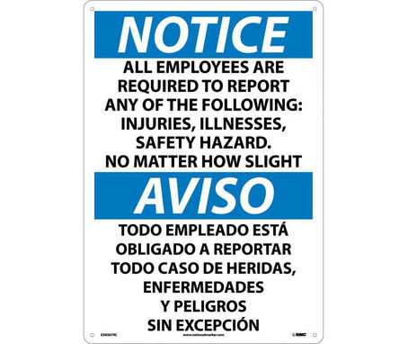Notice: All Employees Are Required To Report..(Bilingual) - 20X14 - Rigid Plastic - ESN367RC