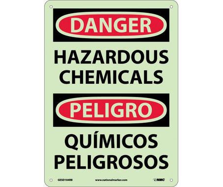 Danger: Hazardous Chemicals - Bilingual - 14X10 - Glo Rigid Plastic - GESD104RB