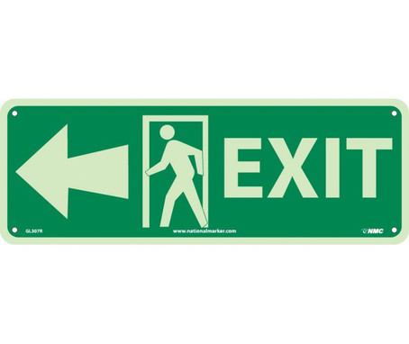 Exit (W/ Door And Left Arrow) - 5X14 - Glow Rigid - GL307R