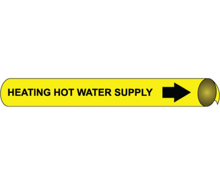 Pipemarker Strap-On - Heating Hot Water Supply B/Y - Fits Over 10" Pipe - H4052