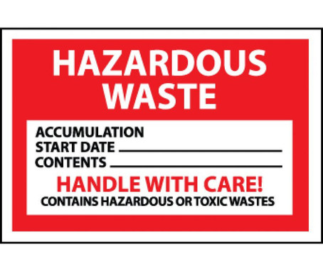 Labels - Hazardous Waste Handle With Care - 4X6 - PS Paper - 500/Rl - HW20