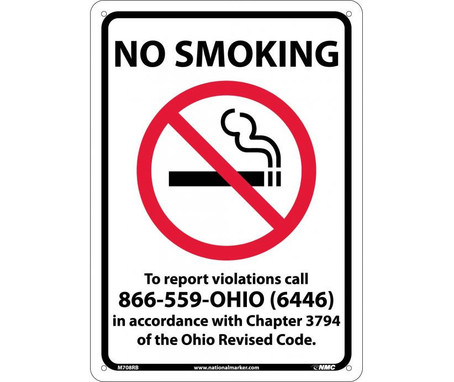 No Smoking (Graphic) To Report Violations Call 866-559-Ohio (6446) In Accordance With Chapter 3794 Of The Ohio Revised Code - 14X10 - Rigid Plastic - M708RB