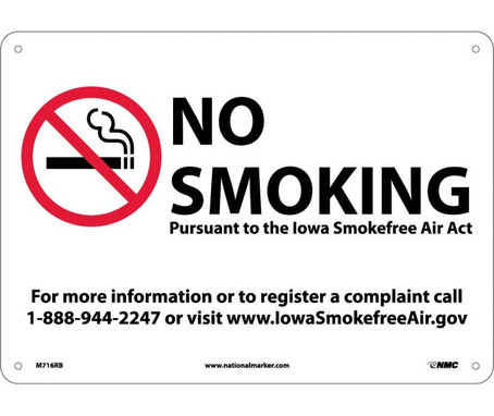 Iowa No Smoking (Graphic) - 10X14 - Rigid Plastic - M716RB