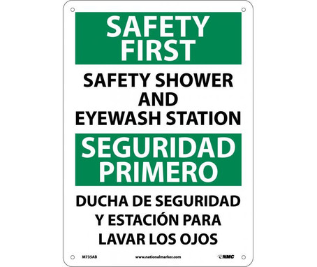 Safety First Safety Shower And Eyewash Station - Bilingual - 14X10 - .040 Alum - M735AB