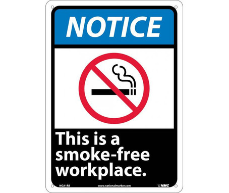 Notice: This Is A Smoke-Free Workplace (W/Graphic) - 14X10 - Rigid Plastic - NGA1RB