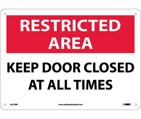 Restricted Area - Keep Door Closed At All Times - 10X14 - Rigid Plastic - RA13RB