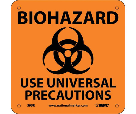 Biohazard Use Universal Precautions (W/ Graphic) - 7X7 - Rigid Plastic - S95R