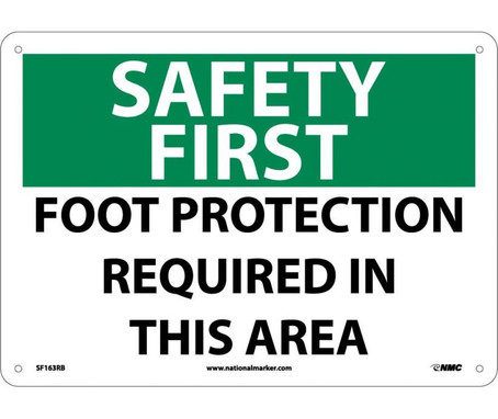 Safety First - Foot Protection Required In This Area - 10X14 - Rigid Plastic - SF163RB