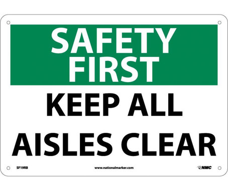 Safety First - Keep All Aisles Clear - 10X14 - Rigid Plastic - SF19RB