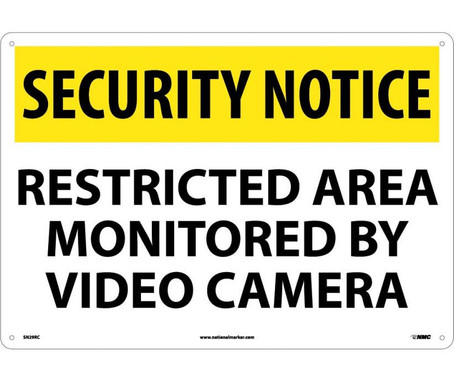 Security Notice: Restricted Area Monitored By Video Camera - 14X20 - Rigid Plastic - SN29RC