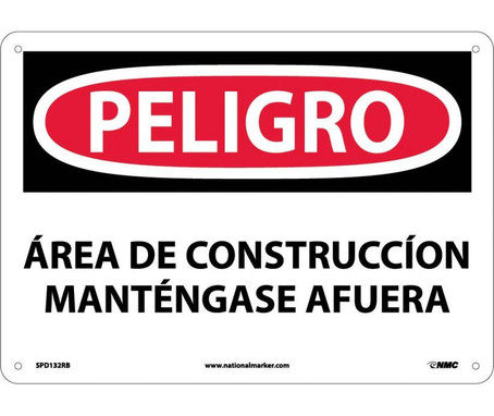 Peligro - Area De Construccion - 10X14 - Rigid Plastic - SPD132RB