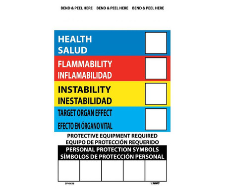 Right To Know Labels - Write On Color Bar (Bilingual) - 6X4 - PS Vinyl - 10/Pk - SPHM36