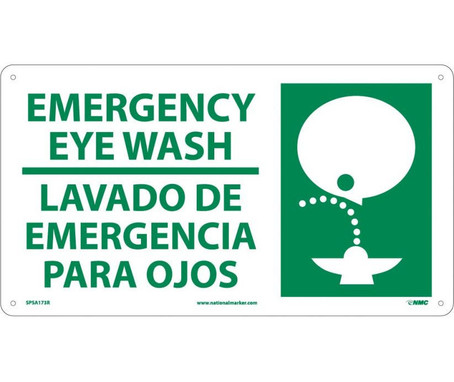 Emergency Eye Wash (Bilingual W/Graphic) - 10X18 - Rigid Plastic - SPSA173R