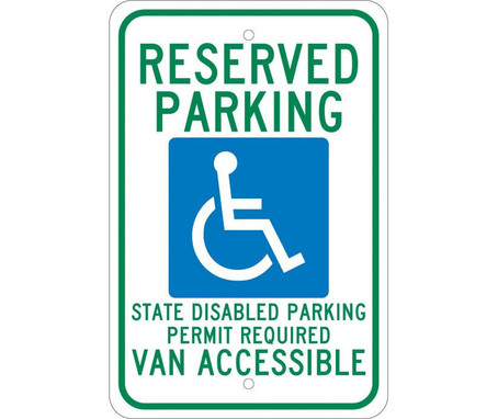 Reserved Parking (Graphic) State Disabled Parking Permit Required Van Accessible - 18X12 - .080 Egp Ref Alum - TM148J