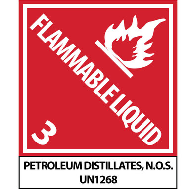 Dot Shipping Labels - Flammable Liquid3 - Petroleum Distillates - N.O.S. Un 1268 - 4X4 3/4 - PS Paper - 500/Rl - UN1268AL