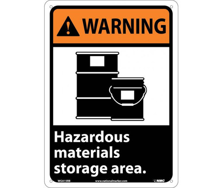 Warning: Hazardous Materials Storage Area (W/Graphic) - 14X10 - Rigid Plastic - WGA15RB