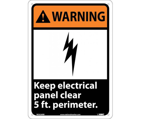 Warning: Keep Electrical Panel Clear 5 Ft. Perimeter - 14X10 - Rigid Plastic - WGA26RB