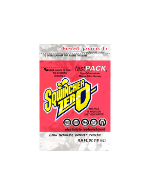 Sqwincher FastPack Zero Single Serve, 0.6 oz Packs, 6 oz Yield, Fruit Punch, 4 Boxes/50 Each, Sugar Free - 015501