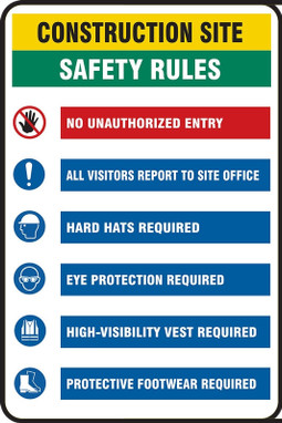 Contractor Preferred Site Safety Signs: Construction Site - Safety Rules 48" x 36" Lite Corrugated Plastic 1/Each - ECRT531CC