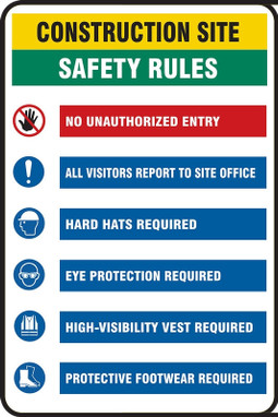 Contractor Preferred Site Safety Signs: Construction Site - Safety Rules 48" x 36" Mesh Banner 1/Each - ECRT531MBM