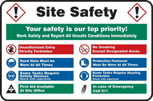 Contractor Preferred Site Safety Signs: Site Safety - Your Safety Is Our Top Priority 24" x 36" Aluminum SA 1/Each - ECRT544CA