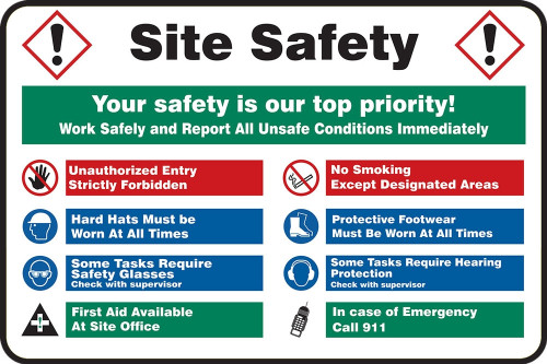 Contractor Preferred Site Safety Signs: Site Safety - Your Safety Is Our Top Priority 24" x 36" Lite Corrugated Plastic 1/Each - ECRT544CC