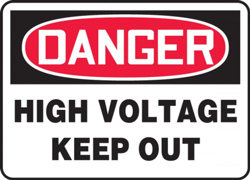 Contractor Preferred OSHA Danger Safety Sign: High Voltage - Keep Out 10" x 14" Adhesive Vinyl (3.5 mil) 1/Each - EELC128CS