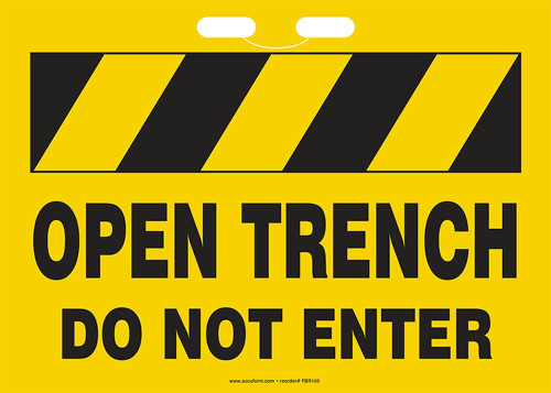 Rope Sign: Open Trench - Do Not Enter 10" x 14" Plastic 1/Each - FBR103