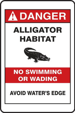 ANSI Danger Safety Sign: Alligator Habitat - No Swimming Or Wading - Avoid Water's Edge 18" x 12" Engineer Grade Reflective Aluminum (.080) 1/Each - FRR001RA