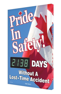 Digi-Day 3 Electronic Safety Scoreboards: Pride in Safety _Days Without A Lost Time Accident (Canadian) 28" x 20" - FRSCK138